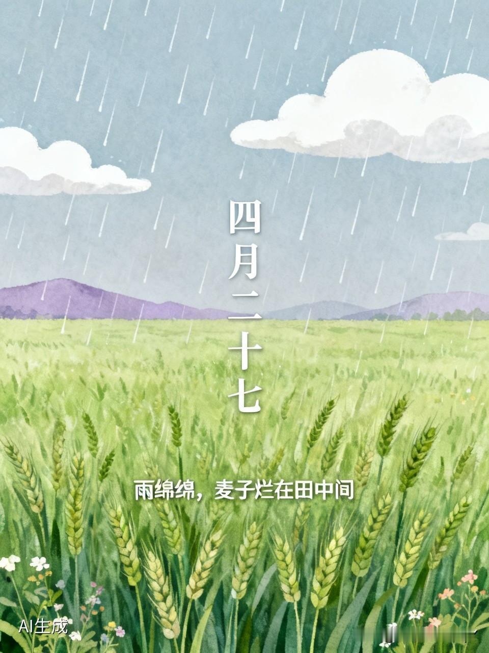 今天是四月二十七民间俗语有
初一初七不足惧，只怕四月二十七。
四月二七雨涟涟，麦