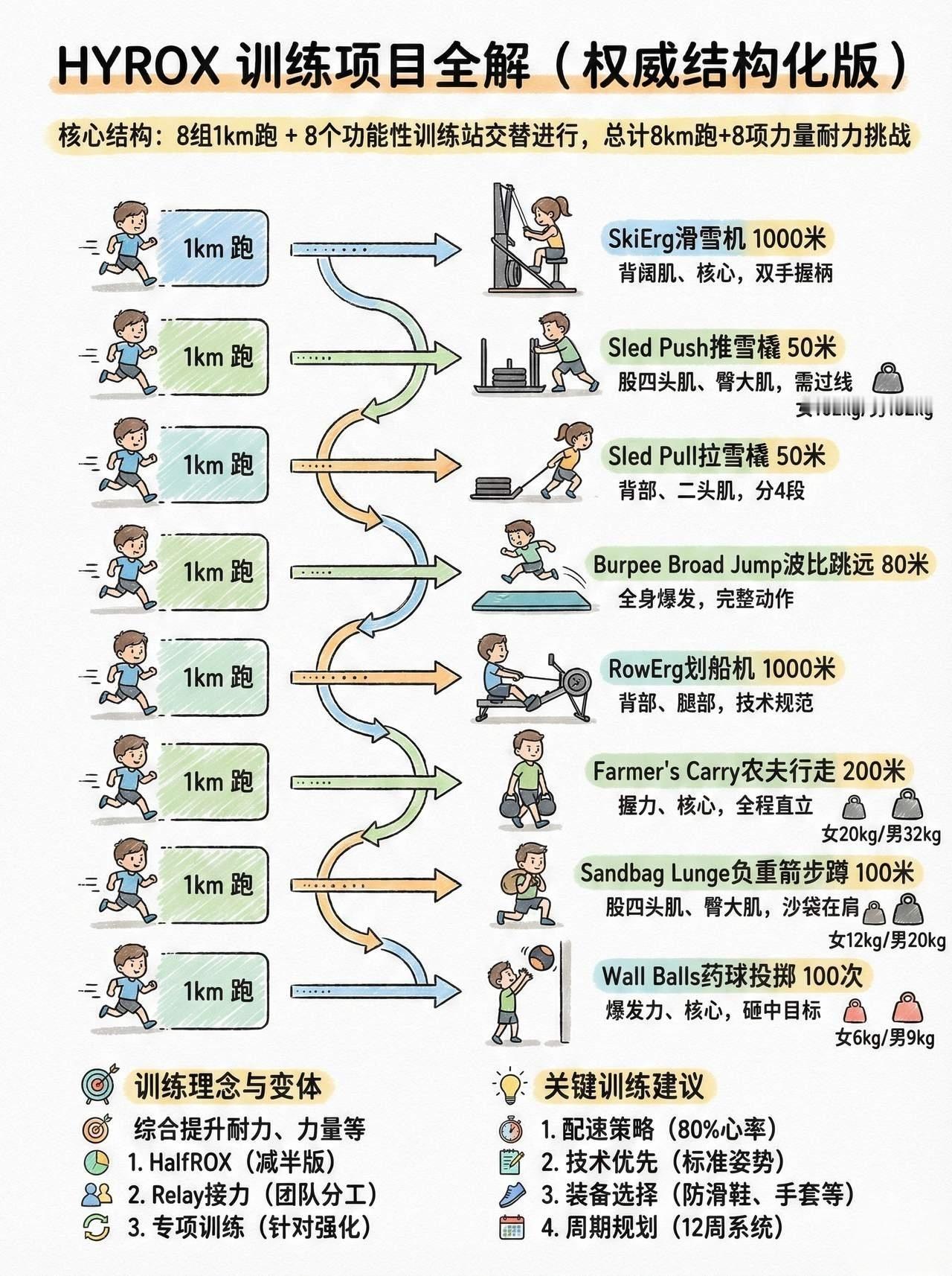 看了HYROX项目规则，我对王石更是佩服的五体投地。八公里加八项力量耐力挑战，即