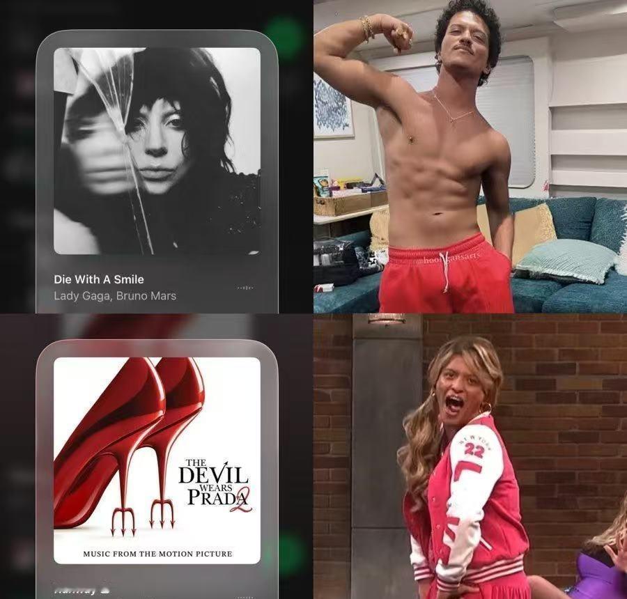 哈哈哈～火星哥Bruno Mars在两首歌中的不同状态[马思纯的微笑][笑哭][