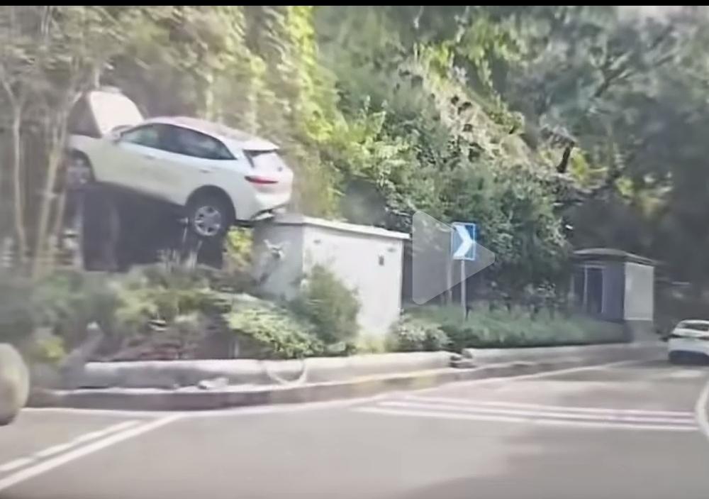 重庆鹅岭隧道，汽车突飞上树