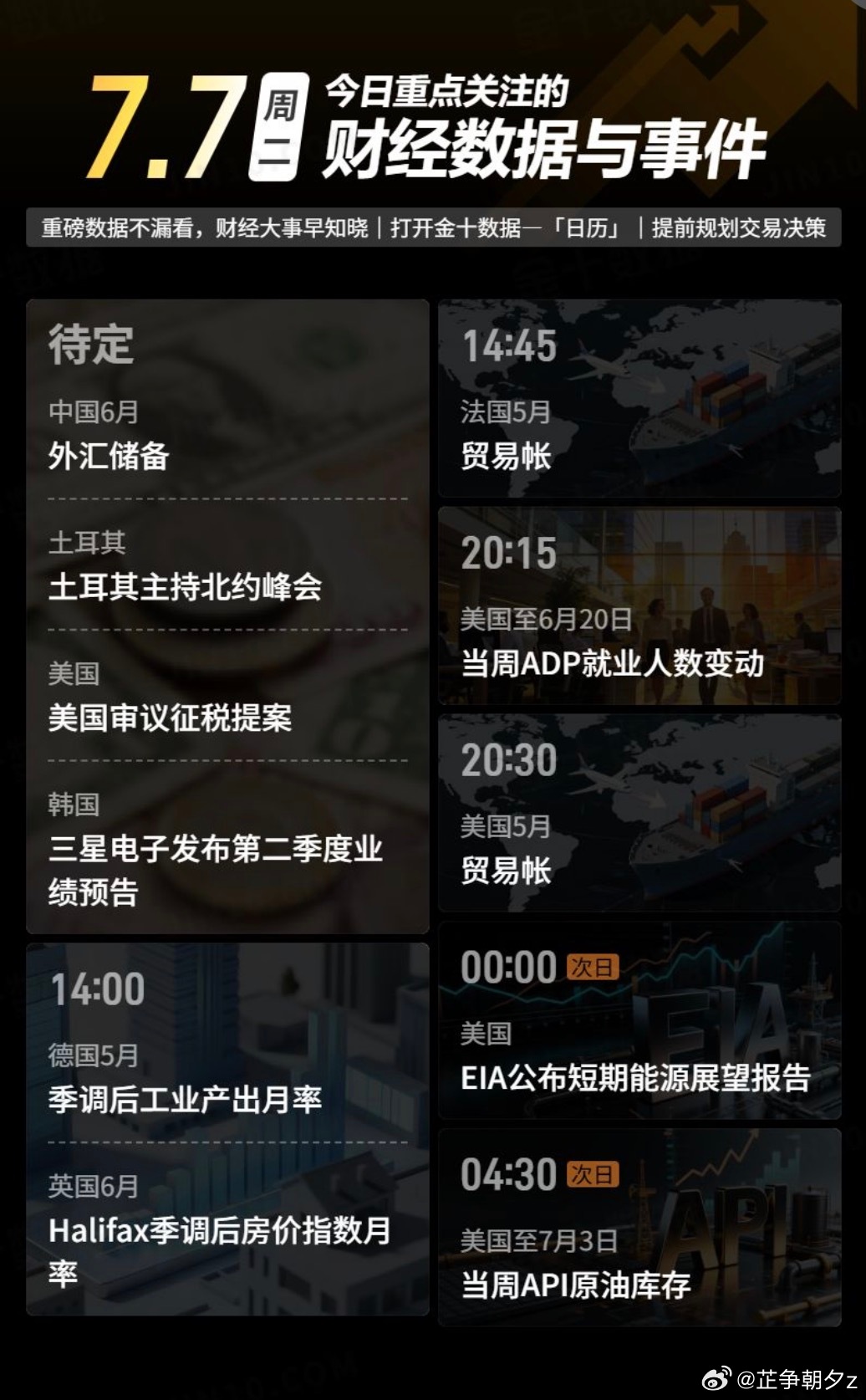 黄金  7.7周二今日重点关注的财经数据与事件：现货黄金黄金