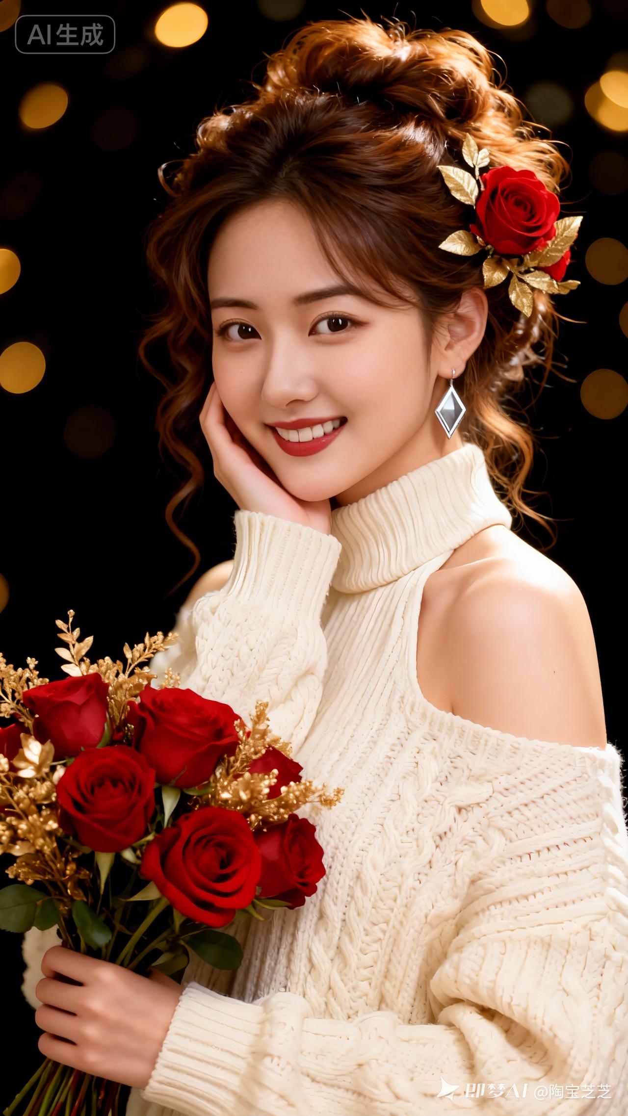 甜美少女与红玫瑰的浪漫邂逅🌹💖