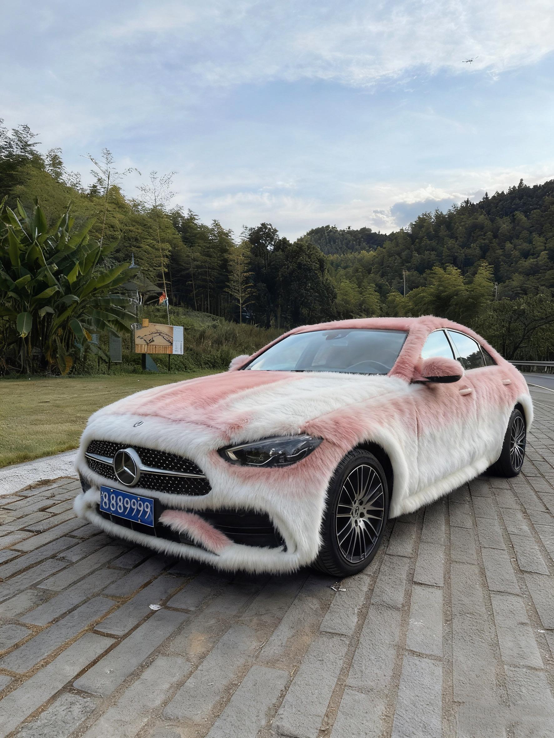 天冷了 给小奔驰C上个貂