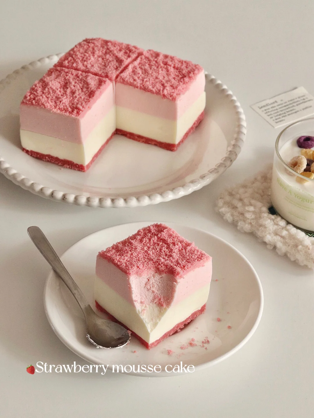 💗粉嫩酸奶慕斯蛋糕｜入口即化做法简单
