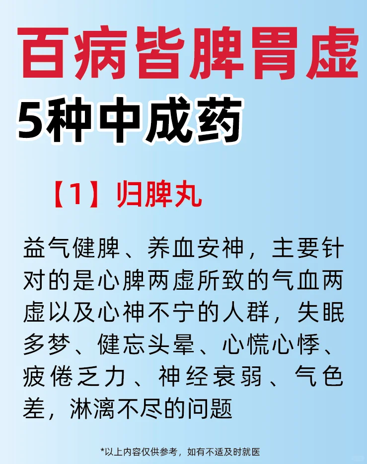 百病皆脾胃虚，5种中成药看你适合哪一种