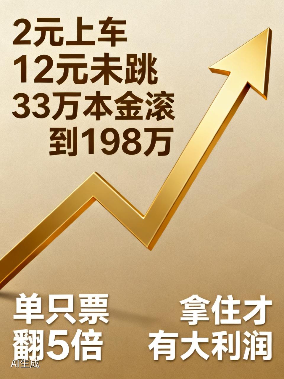 2元上车、12元还没跳车，33万本金硬生生滚到198万。你没看错，不是165万利