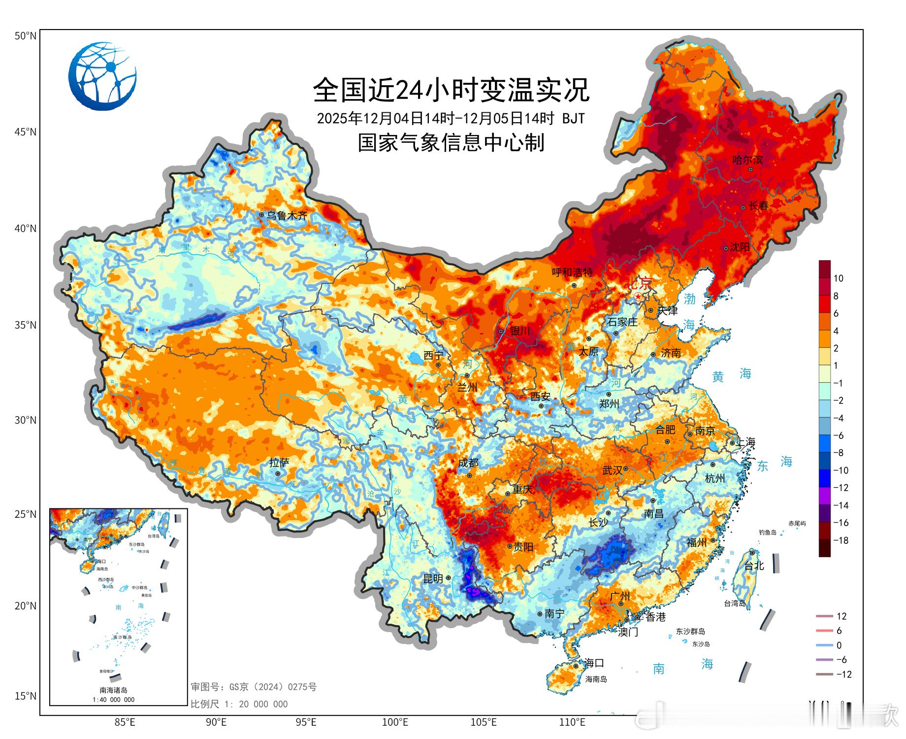 【升温】今天我国大部地区气温回升，内蒙古和东北升温最明显，部分地区升温超10℃。