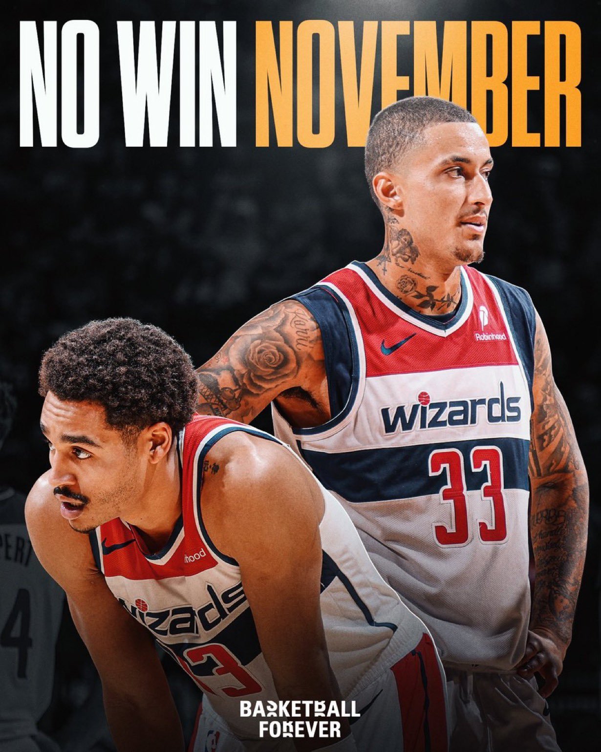 nba超会评  需要库兹马和普尔发个动态“十二月对我好一点”整个十一月，奇才一场