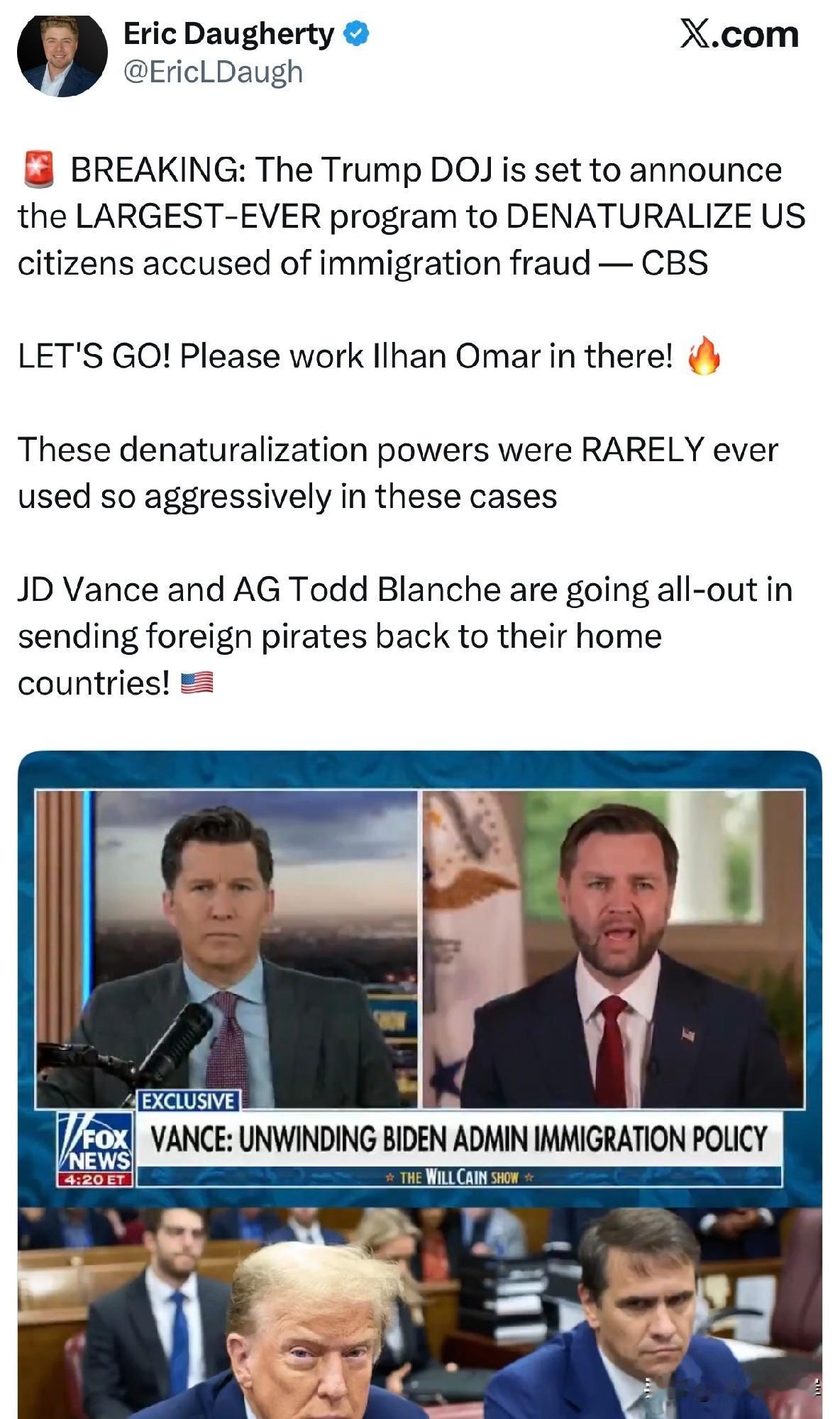 🚨突发消息：据CBS报道，川普政府的司法部将宣布美国有史以来规模最大的一项计划