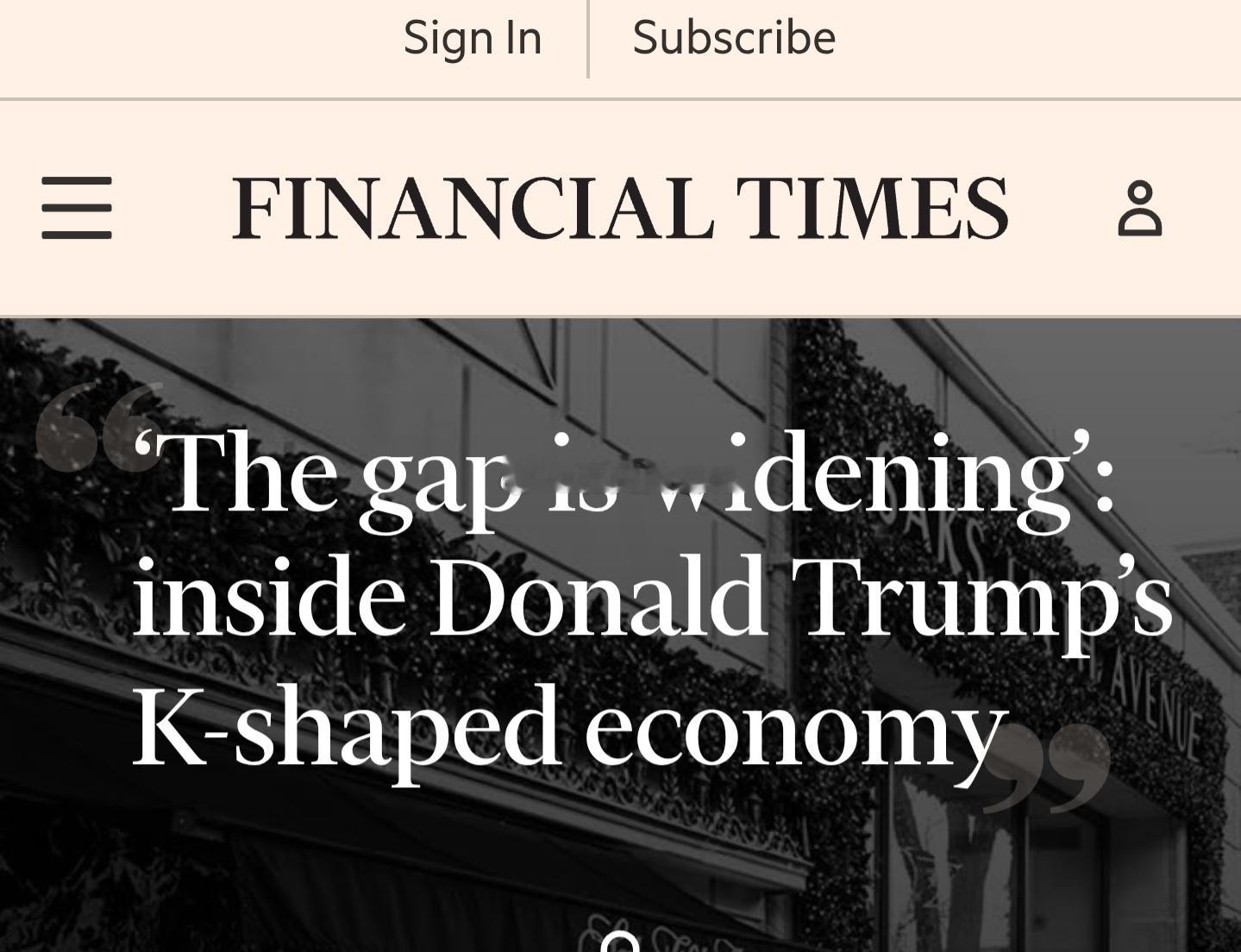 FT的这篇最新文章解释了美国斩杀线背后美国“K型经济”的现实：一边是拥有资产的阶