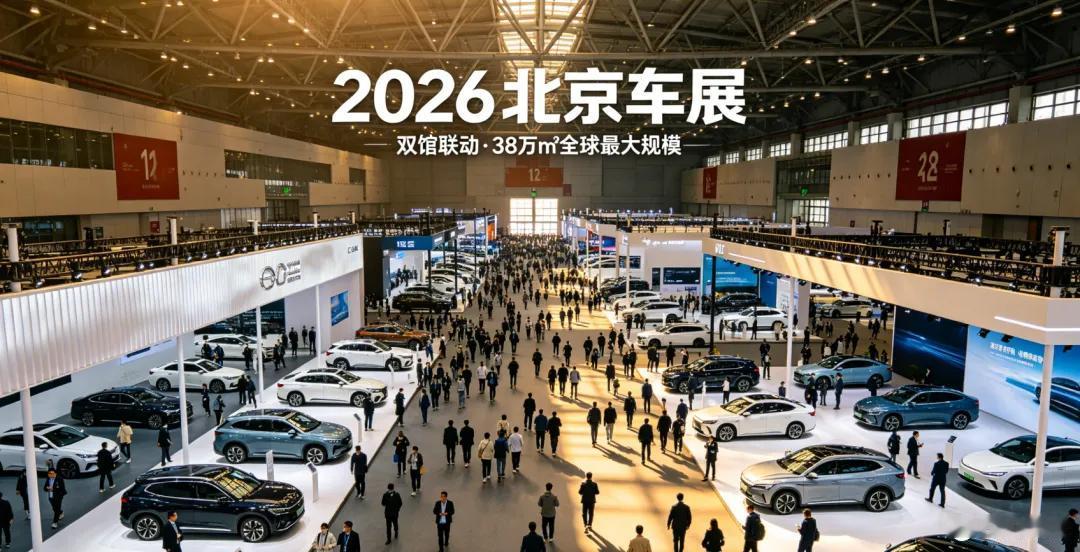 2026 北京国际车展今日开幕，展区规模达 38 万平米，为全球最大。千余款车型
