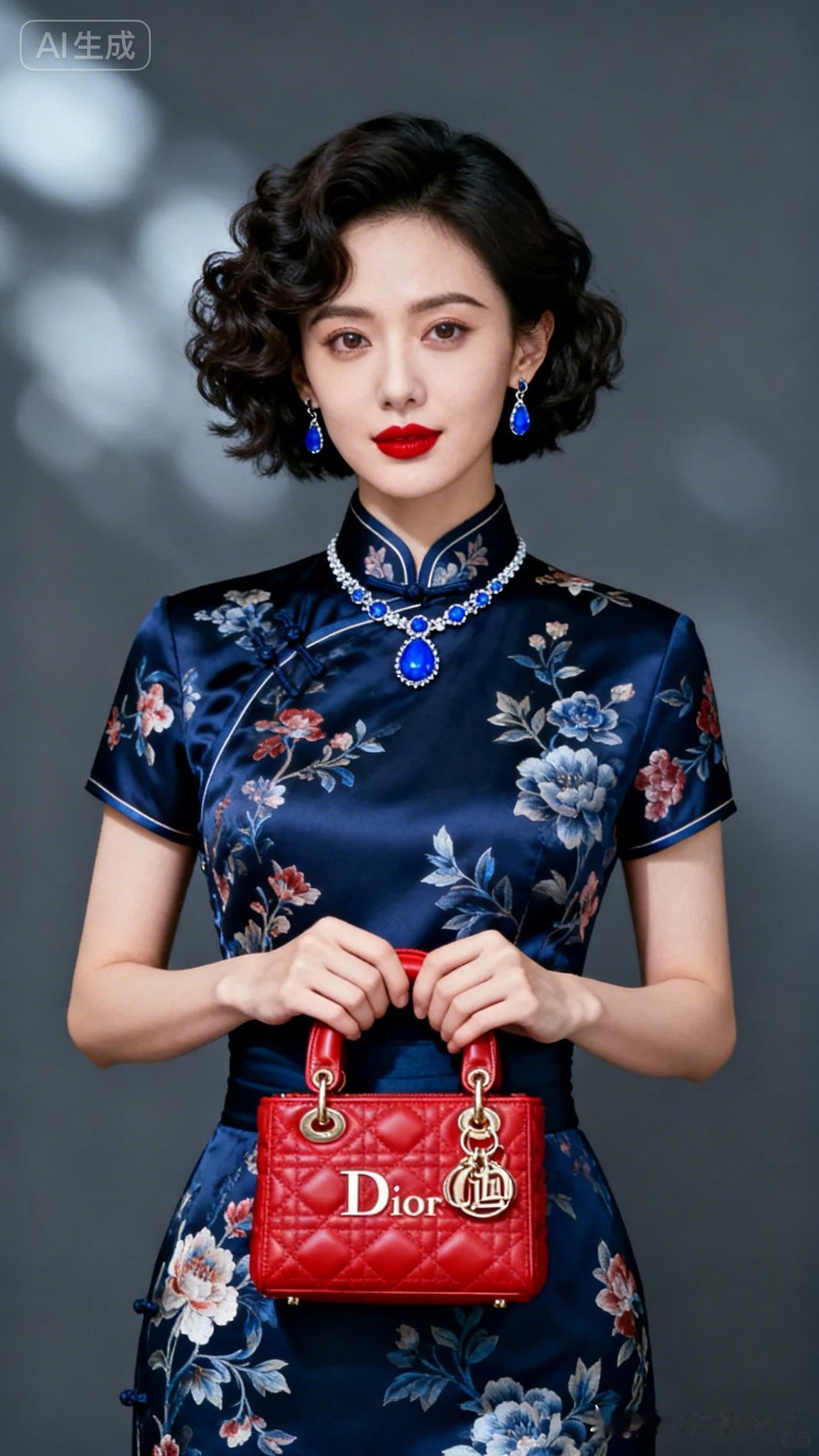优雅旗袍搭配Dior手袋，尽显东方韵味与现代奢华的完美融合。