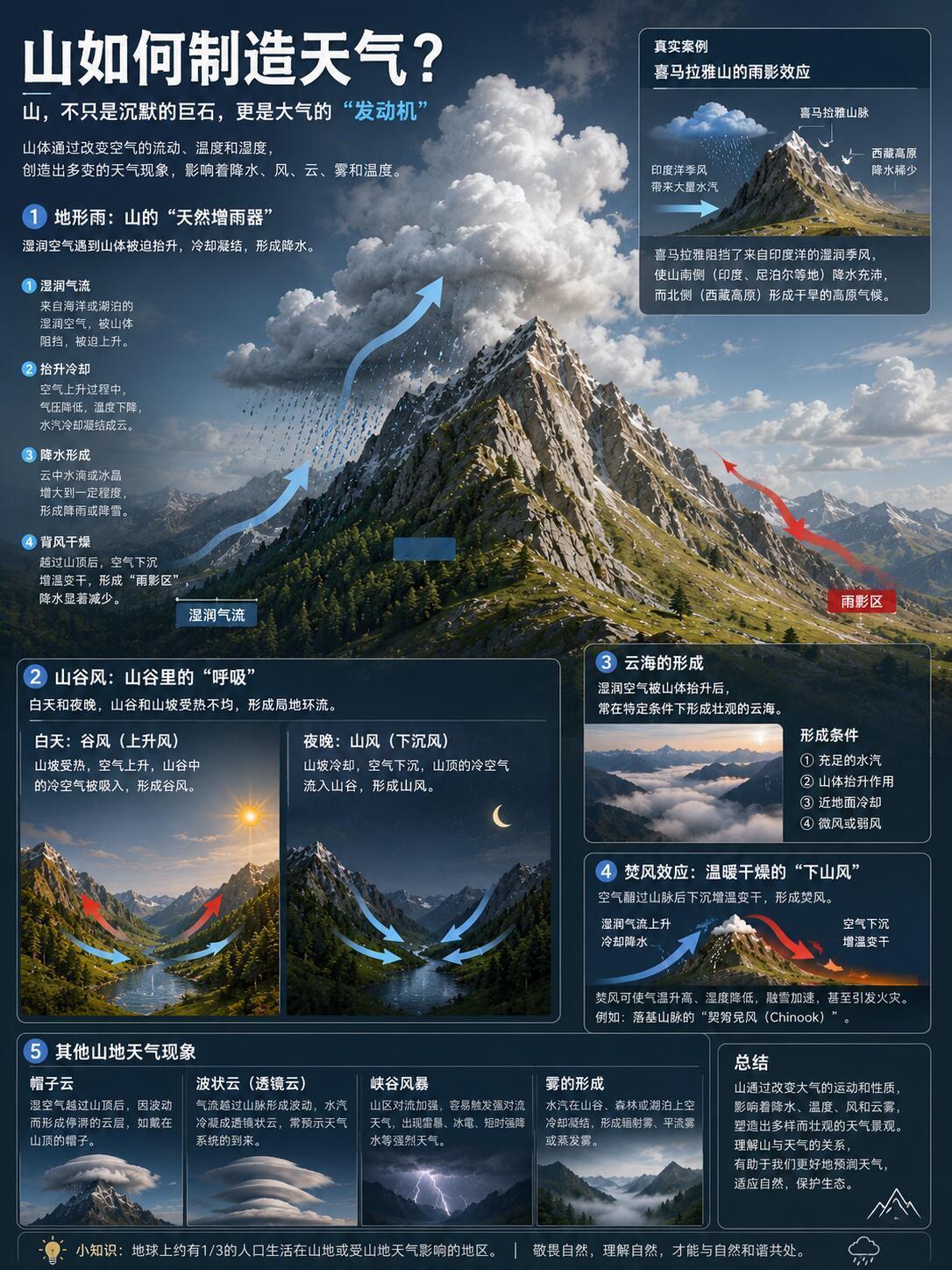 何以为山，图解山的形成，岩石、水文、气候、生态。 
