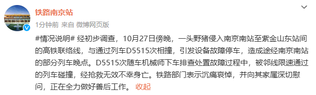 机械师下车排查处置故障被列车碰撞身亡，铁路南京站通报