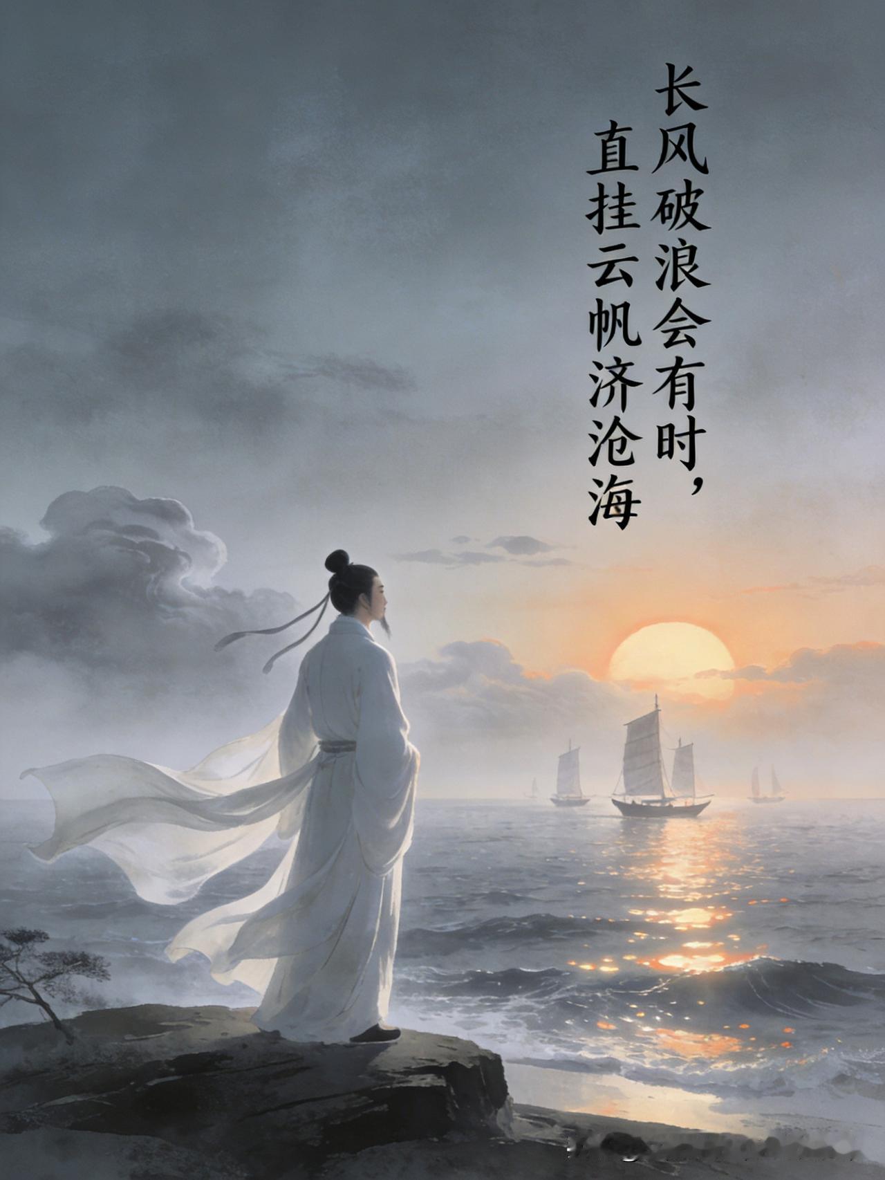 最喜欢李白这句：长风破浪会有时，直挂云帆济沧海！
 
出自《行路难·其一》，是李