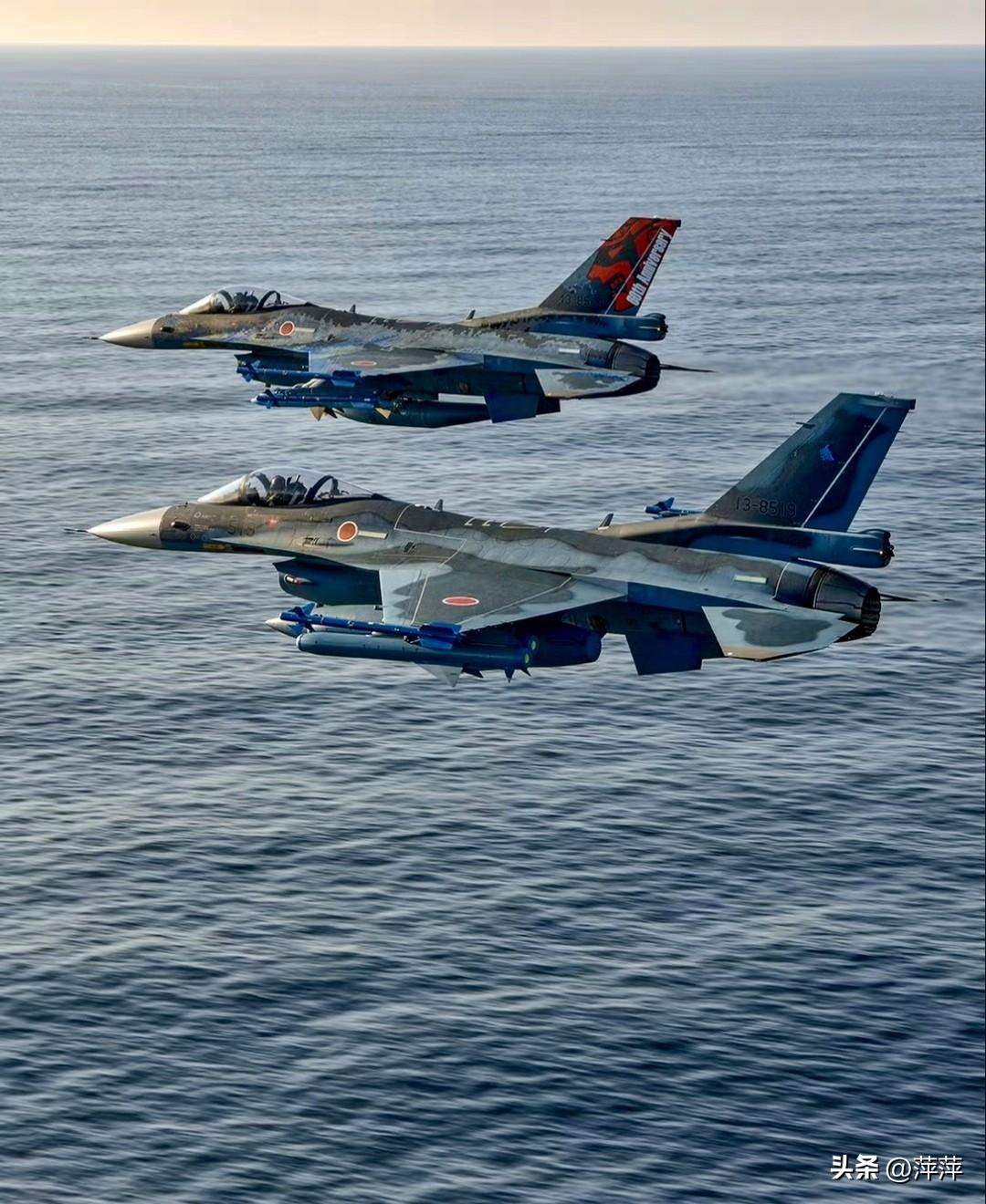 日本航空自卫队的三菱F-2战斗机，由三菱重工与洛克希德·马丁以F-16为基础联合