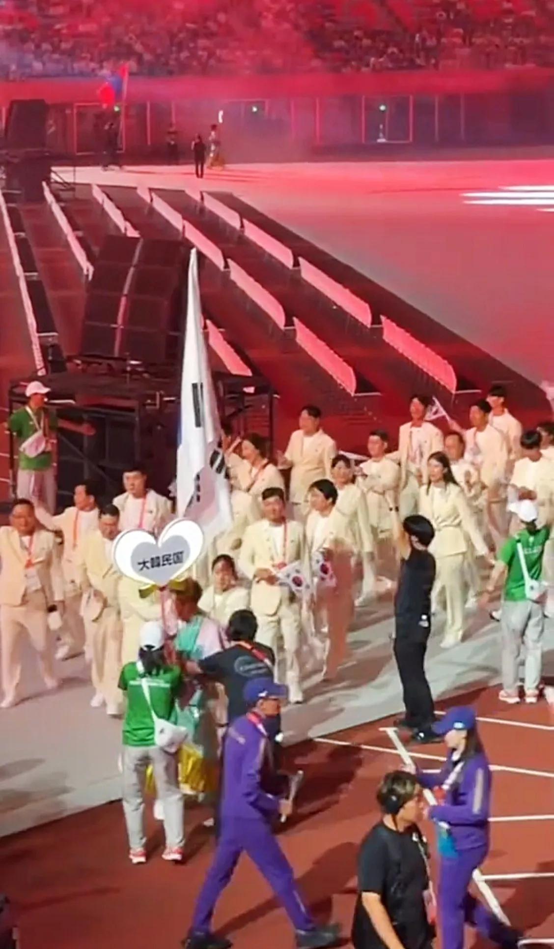 好奇的不是申裕斌举旗笑得灿烂，而是韩国代表团入场牌国名为什么是汉字书写？
乒乓球