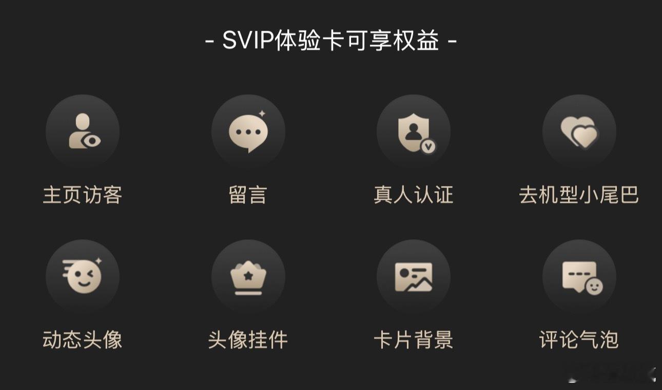 评论区抽5个朋友，送三天SVIP体验卡，查看访客记录，头像个性挂件等等。 ​​​