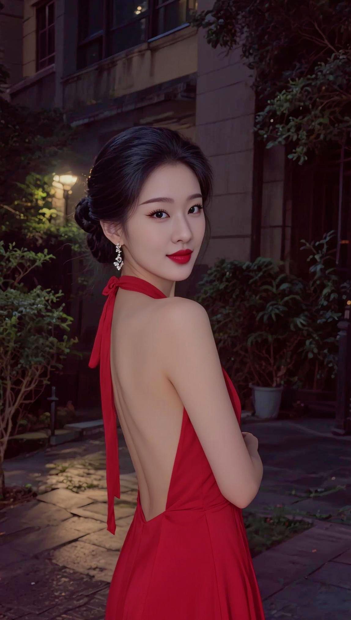 颜值红裙 夜景