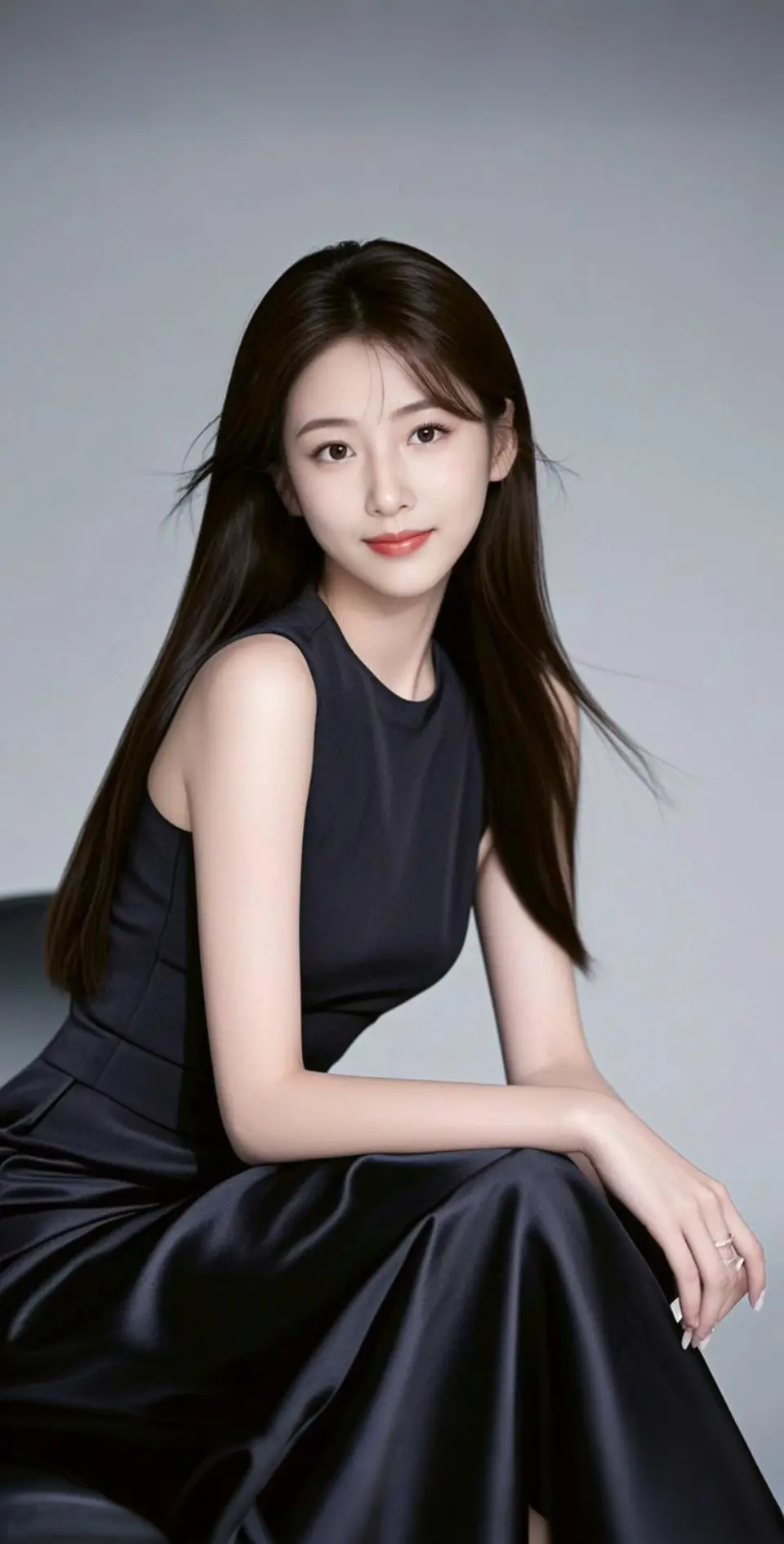 AI扩图 AI冷艳黑裙少女