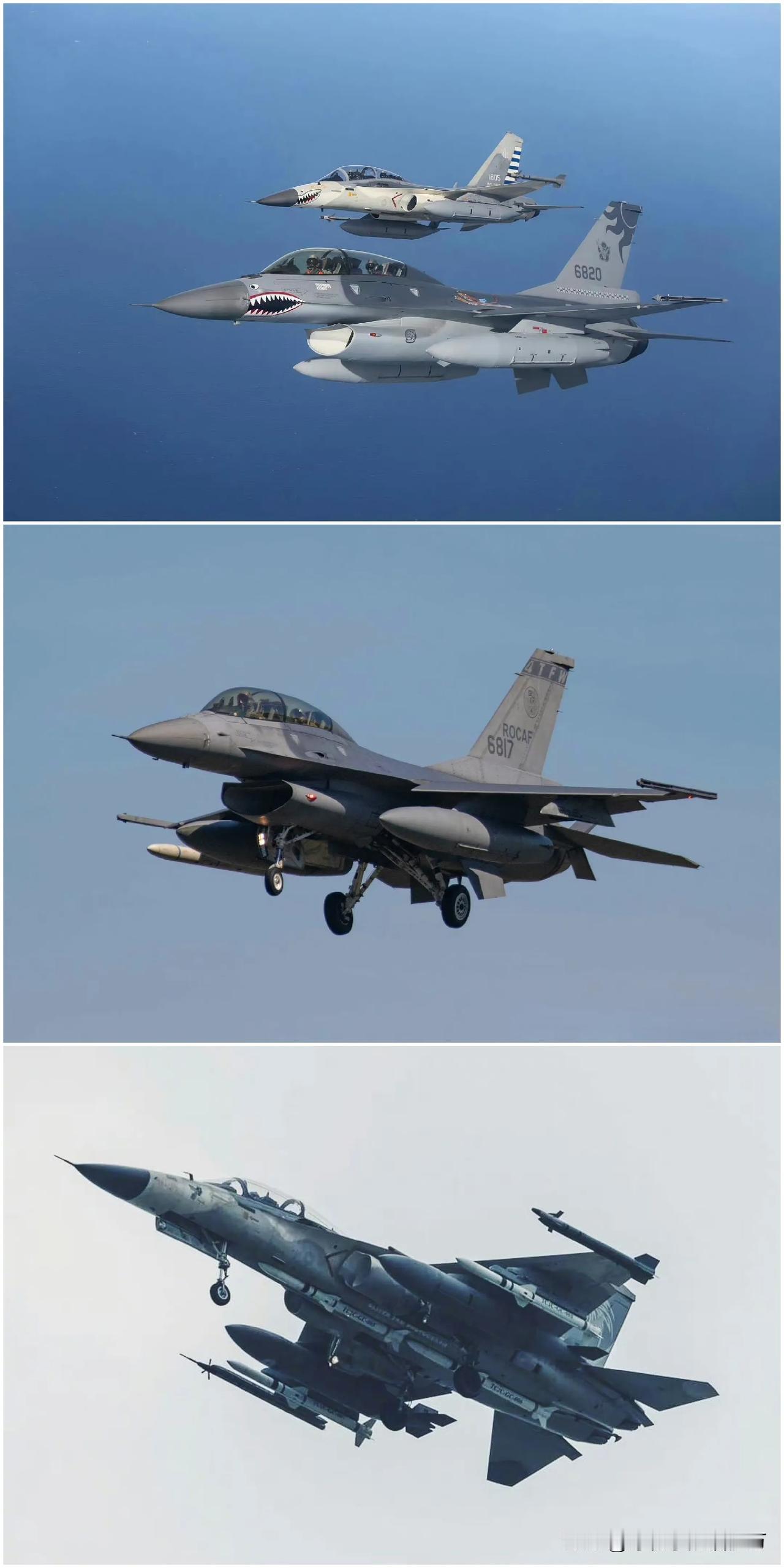 湾湾匪军的F-16B和IDF同框，机首还很贴心地画上了美帝样式的“鲨鱼嘴”涂装。