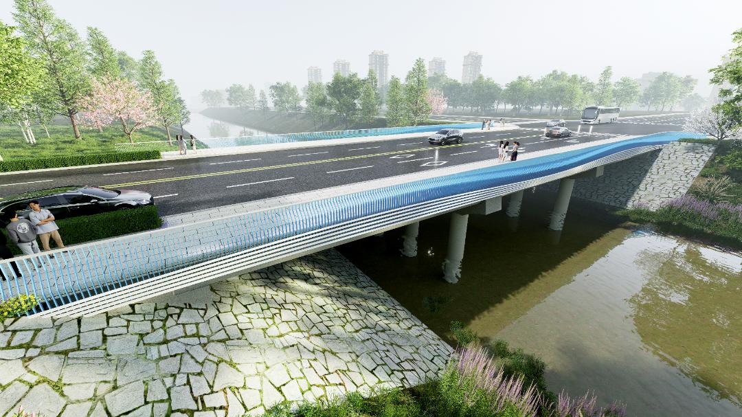 近日，青岛高新区精密仪器仪表产业园科海路、锦暄路、锦荣路跨祥茂河一支流的三座桥梁