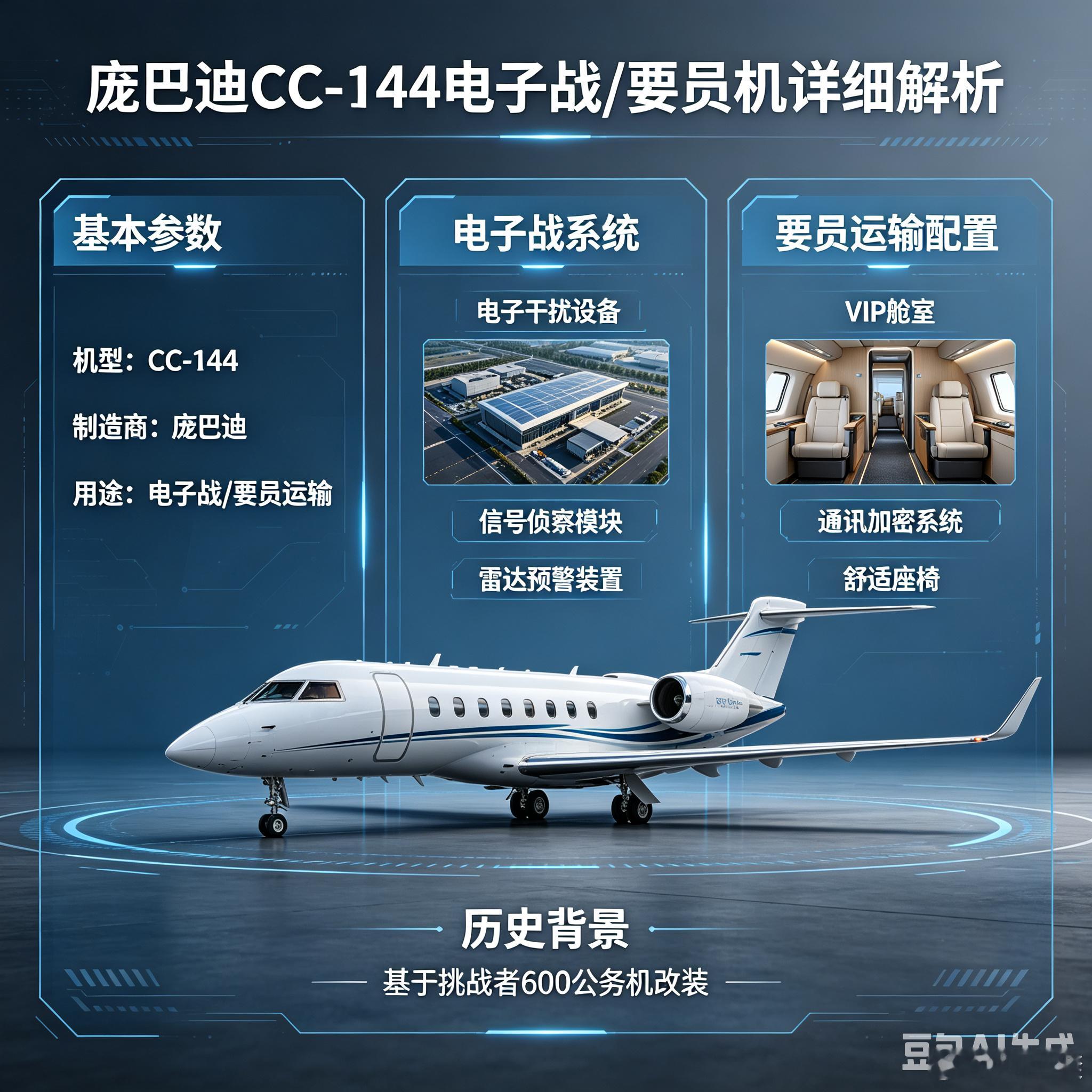 军事ai新视野ai热力追踪 加拿大空军庞巴迪 CC-144 电子战/要员机。（部