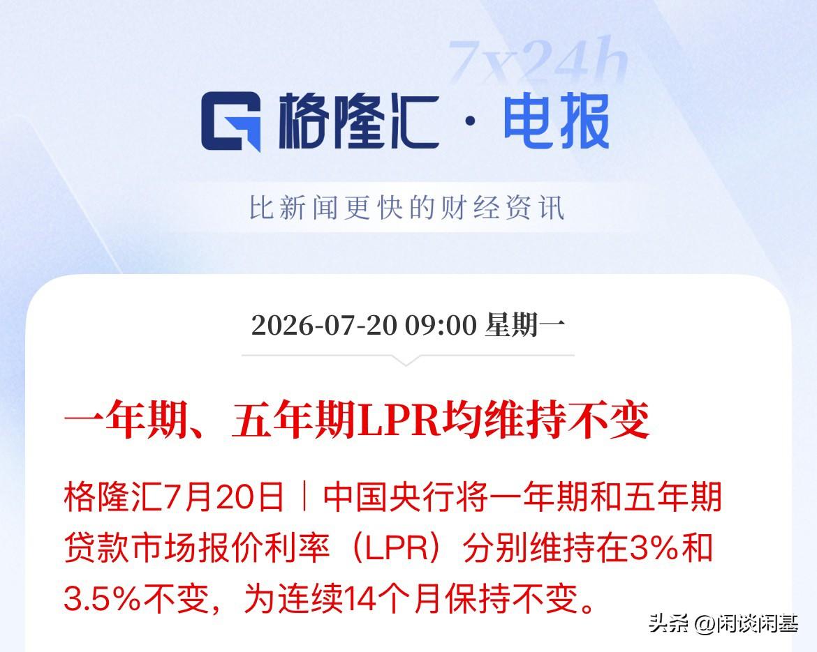 7月房贷利率维持不变！连续14个月房贷利率维持在3.5%这个标准了，降息遥遥无期