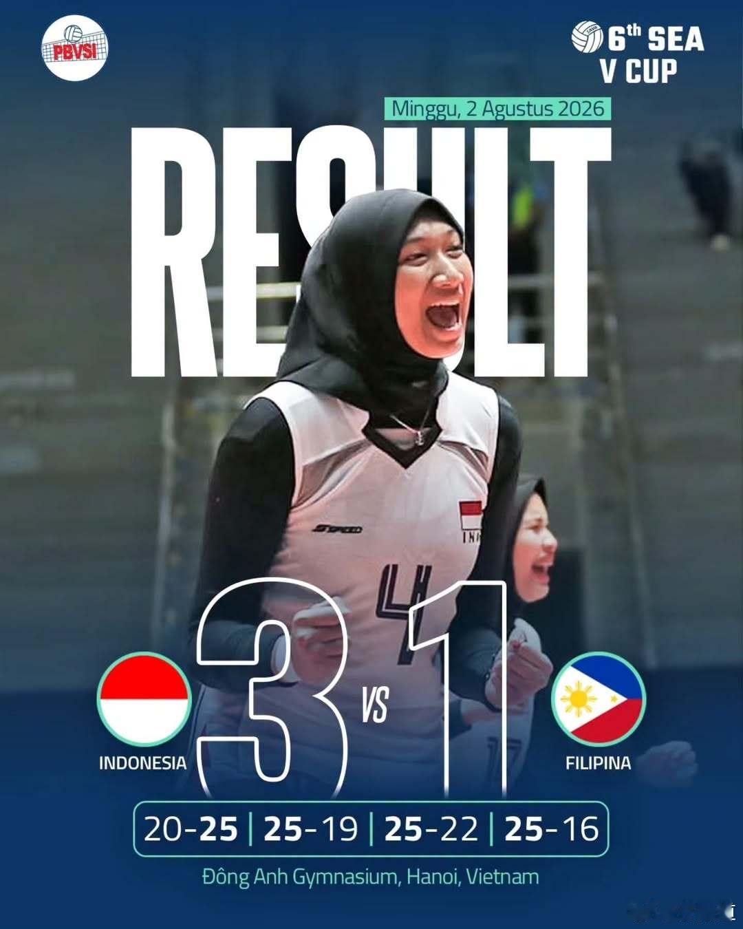 国际排坛动态2026东南亚女排锦标赛第一阶段季军争夺战，印尼队3-1（20-25