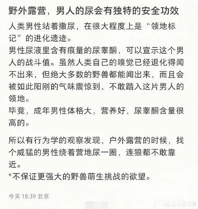 真的假的？野外露营时，威猛男人的尿，让狼都不敢靠近？ ​​​