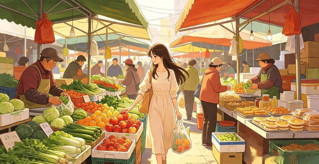 高圆圆东北早市卖辣白菜姐姐还是那么美高圆圆逛东北早市、体验摆摊卖辣白菜的画面，真