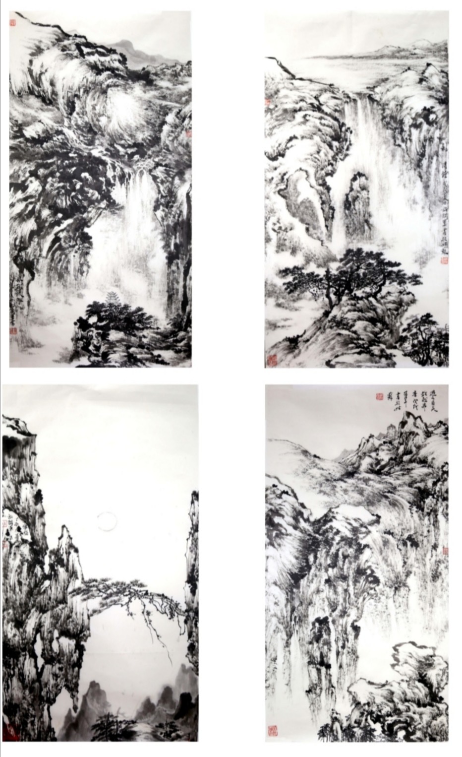 《松石风骨，高洁情怀》几幅画作中，松树的形象尤为动人。它们或挺立于崖壁，或相伴于