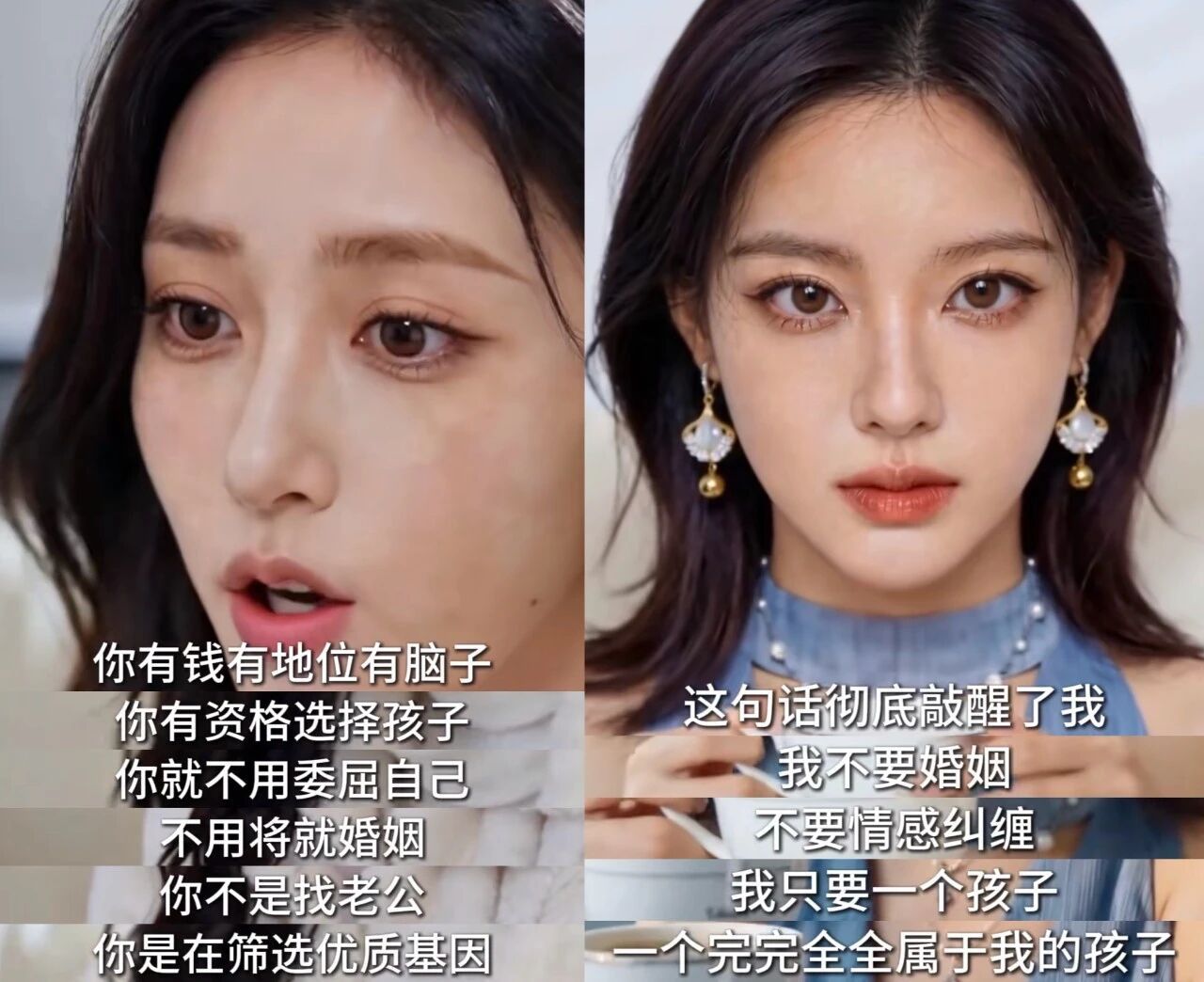 女频AI漫剧里的价值观输出也不少“不用委屈自己，不用将就婚姻”“不是找老公，而是