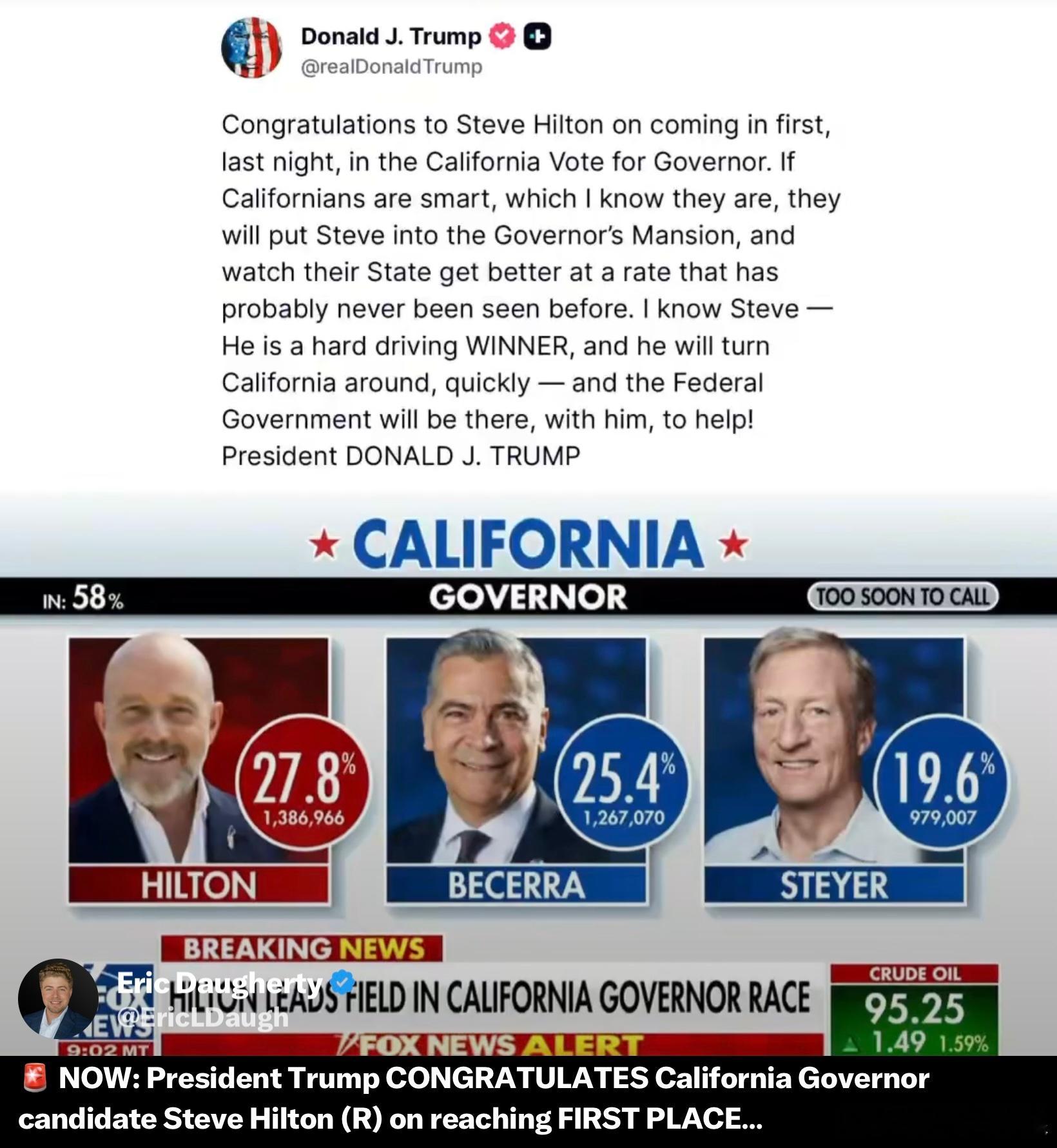 加州民主黨說為了計算所有的郵寄選票，得到6/9那天才能完成計票，川普總統今天趕緊