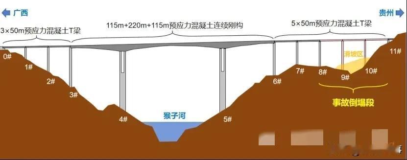 贵州猴子河大桥跨径组成为3×50+(115+220+115)+5×50+25m，