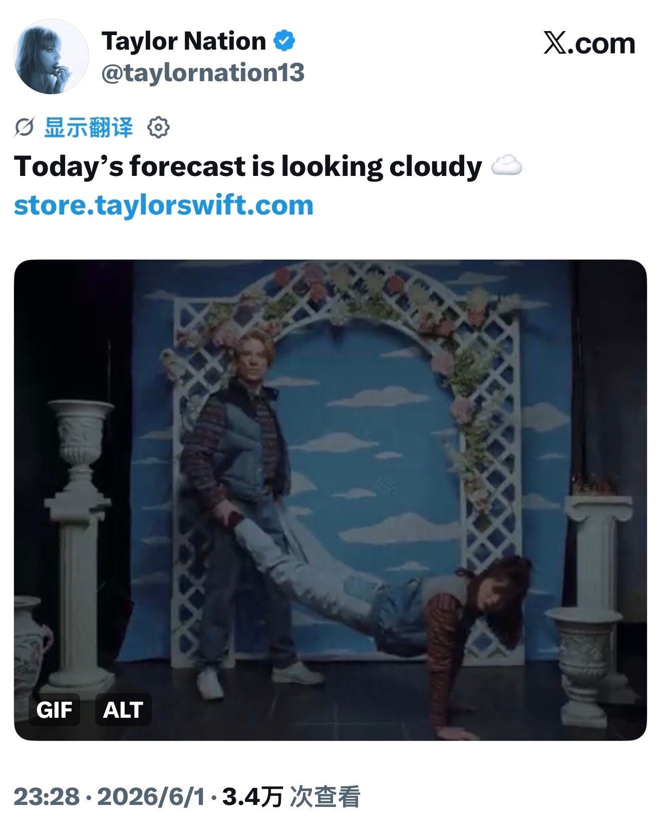 Taylor Nation更新推文👀Today’s forecast is l