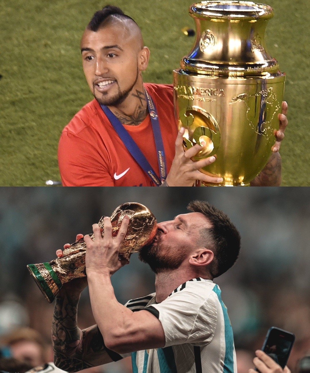 🇨🇱🇦🇷智利名将比达尔比较2015年的智利队与2022年阿根廷队：◉ 迪