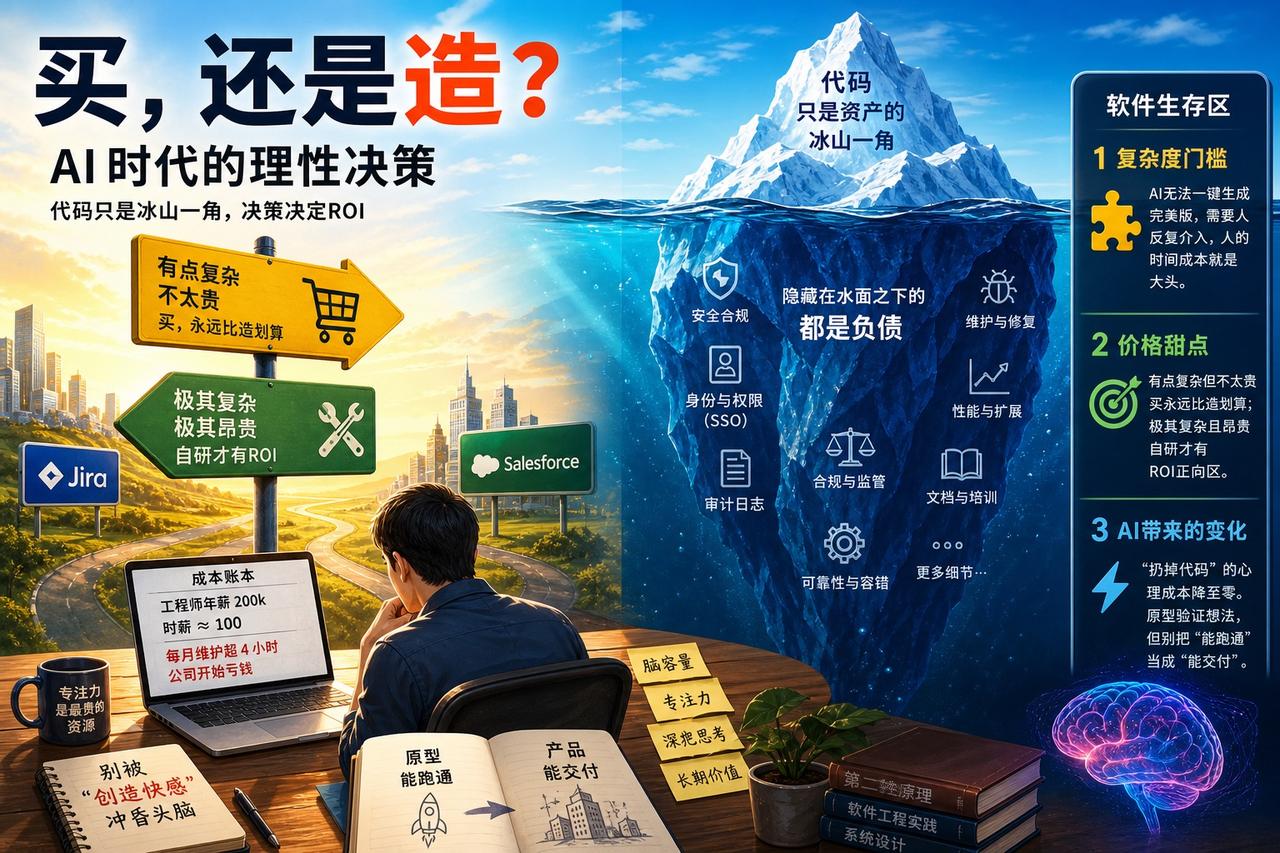 【AI时代的“造不如买”：警惕低代码成本带来的维护陷阱】

最近有个段子：老板嫌