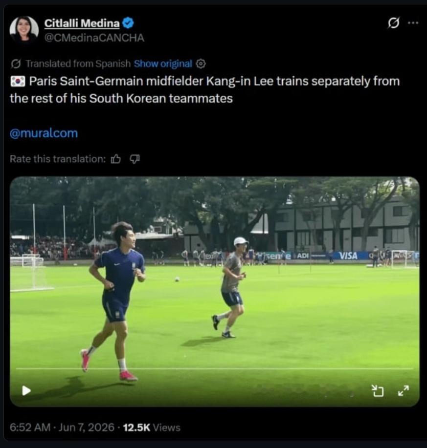 李刚仁单独训练？原来是墨西哥记者闹乌龙！7日，墨西哥媒体'MURAL' 的记者梅