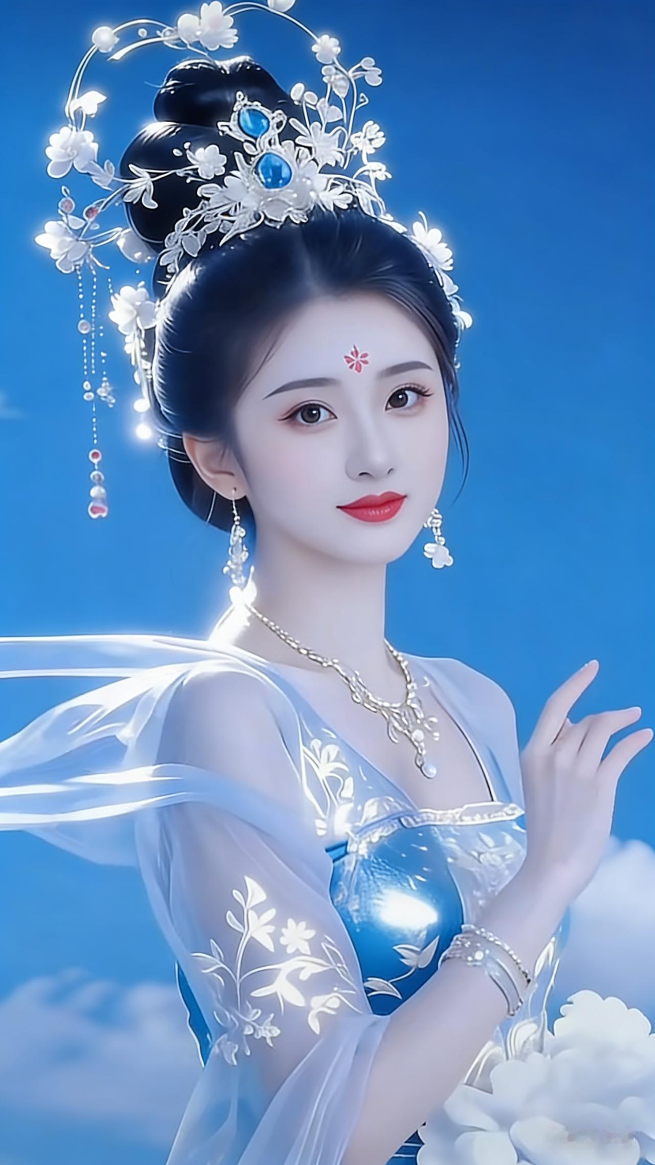 明眸藏皓月，
浅笑胜春兰。
一见心难静，
相思绕鬓边。
 
风姿随风软，
气韵自