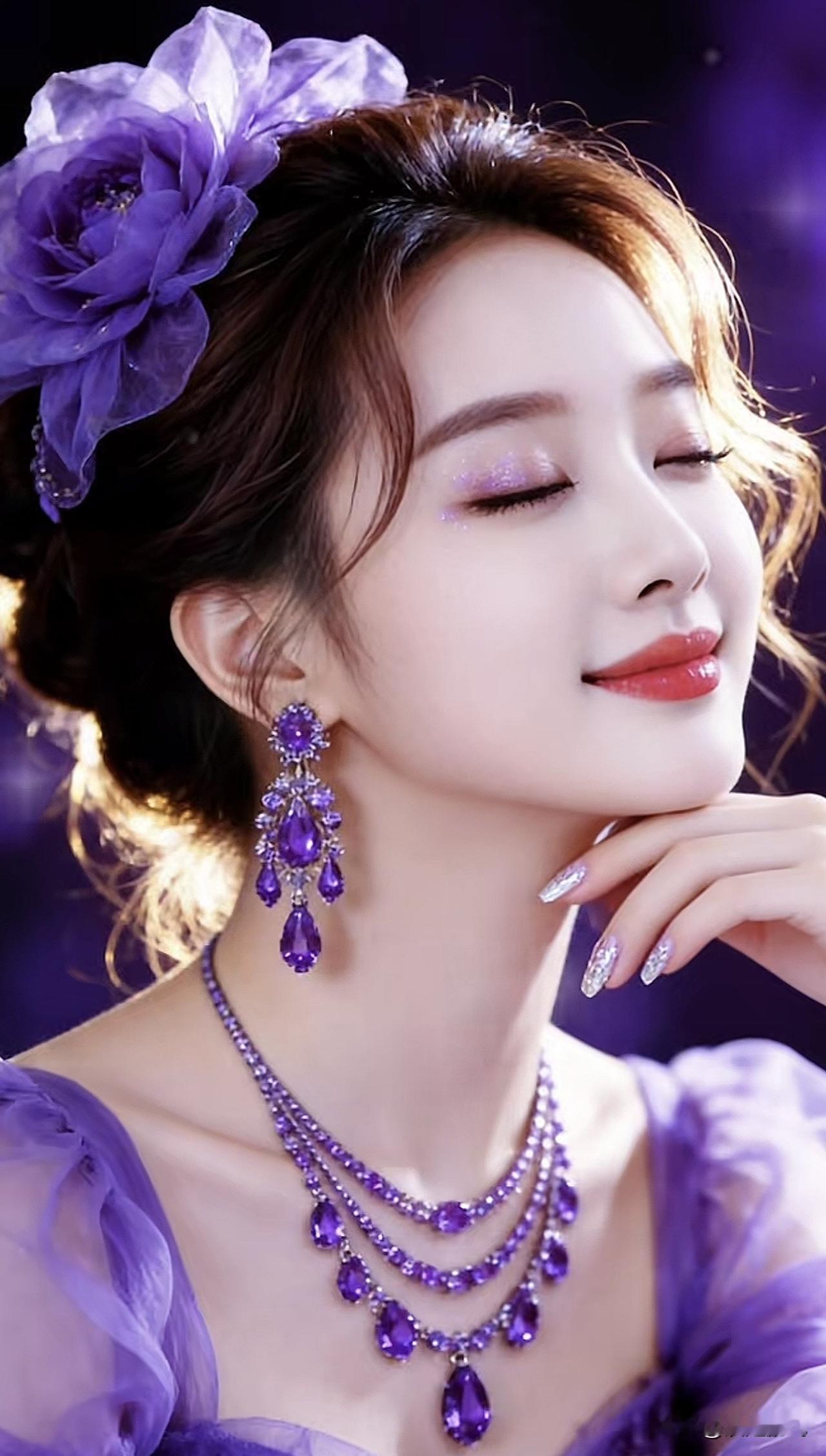 紫色花海中的梦幻公主，珠宝闪耀，美不胜收！💜✨紫色花海少女 粉系公主 紫色仙女