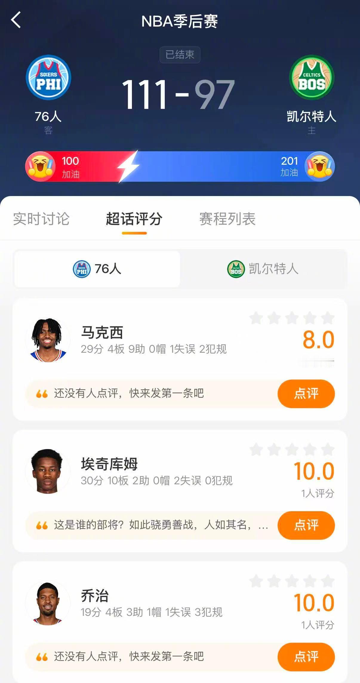 76人1比1凯尔特人埃奇库姆你什么探花我什么探花 76人111-97战胜凯尔特人