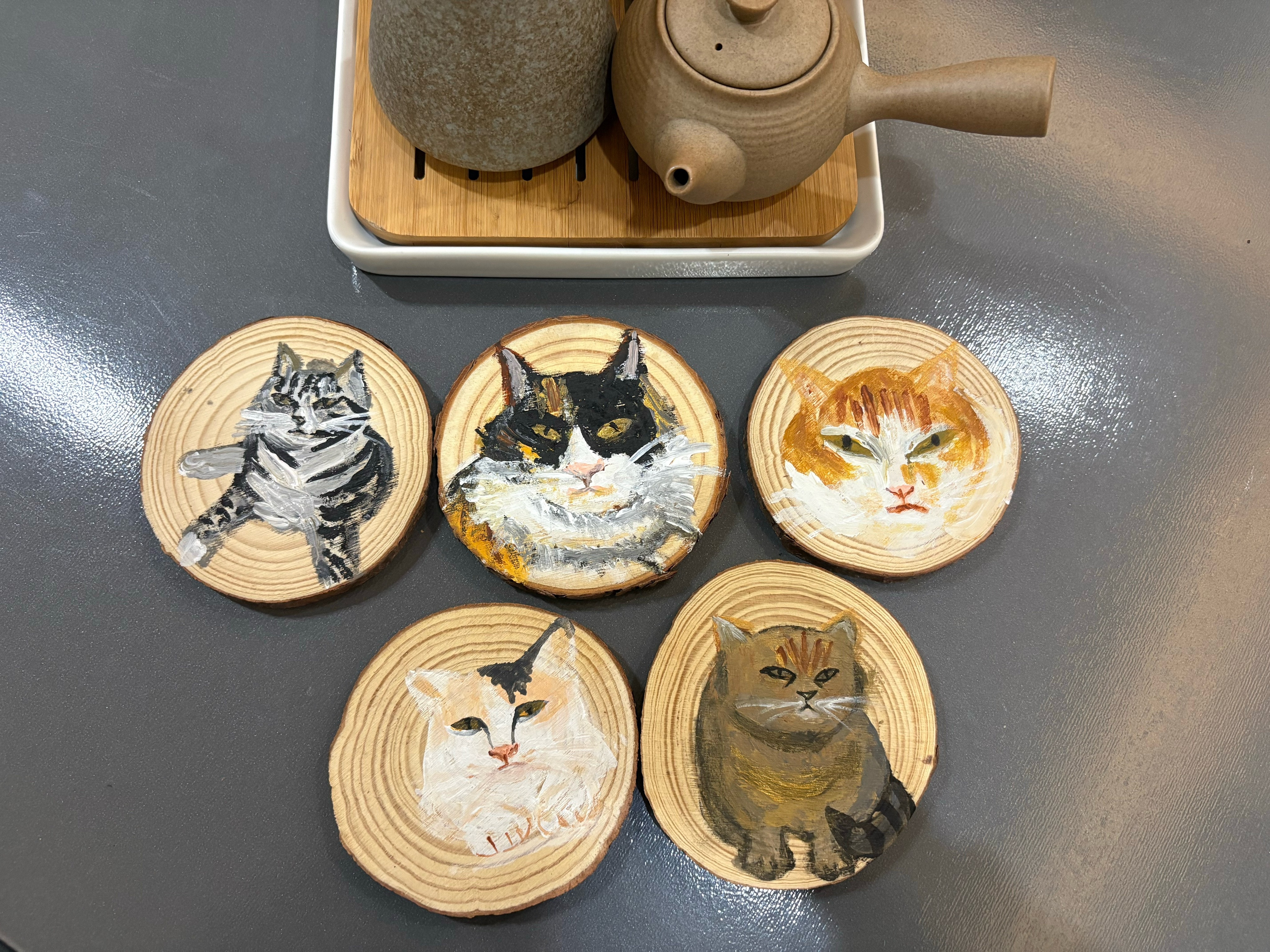 我的花园我的猫画完 ，收工，分别是浅浅、招财、咸蛋、三彩、金宝～ 