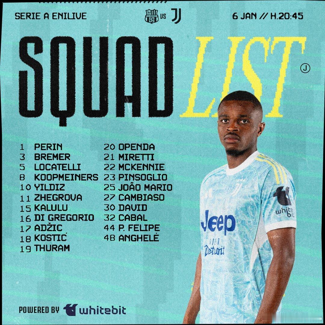 你妇公布了客战萨索洛的比赛大名单，米利克、凯利、小孔塞桑、加蒂、弗拉霍维奇、鲁加