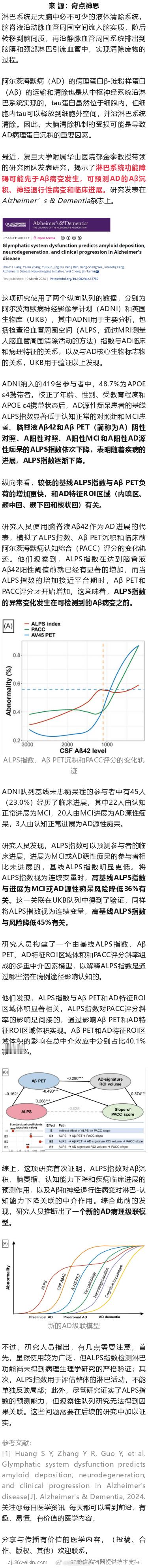 AD：华山医院团队发现，淋巴系统功能障碍或是早于Aβ病变的阿尔茨海默病病理特征！