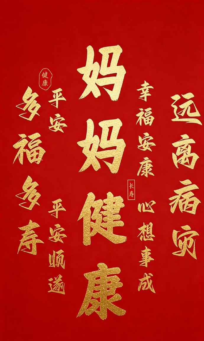 愿全天下的妈妈： 岁岁常安康，年年无烦忧 身体硬朗，笑口常开 平安喜乐常相伴，福