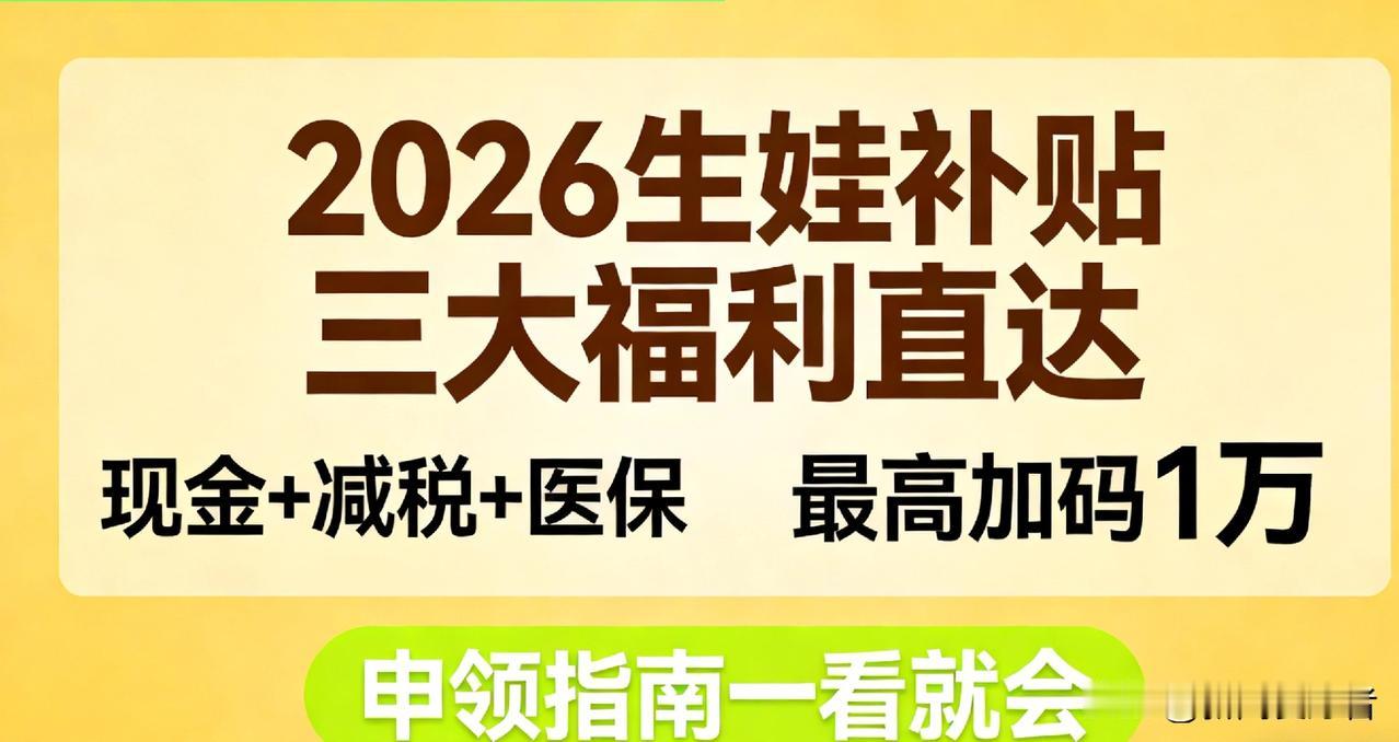 2026生娃补贴全攻略！现金+少交税+医保报销，一文讲透
 
2026年生娃/养