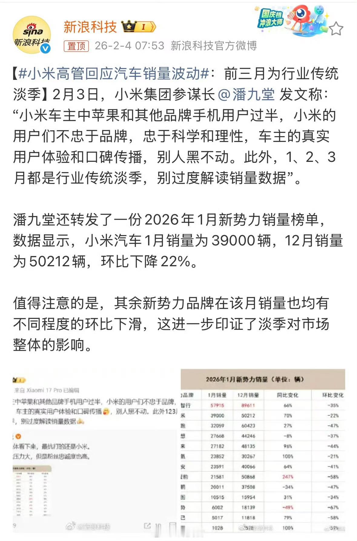 小米高管回应汽车销量波动小米车主的真实用户体验和口碑传播，别人黑不动！ 