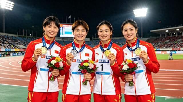 42秒96！中国女子百米接力队卫冕夺金，青春力量闪耀亚运赛场