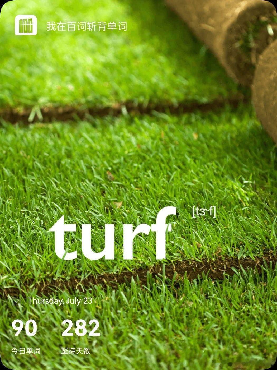 乘地铁背单词 turf  英 /tɜːf/  美 /tɜːrf/n.  草皮；草